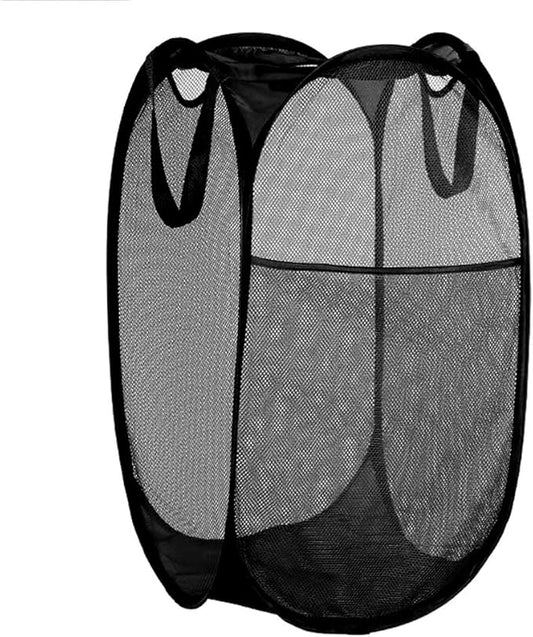 BATTOO Deluxe Collapsible Laundry Baskets Mesh Pop Up Hampers for Laundry with Side Pocket Reinforced Handles for Laundry Room, Bathroom, Kids Room, College Dorm or Travel Black