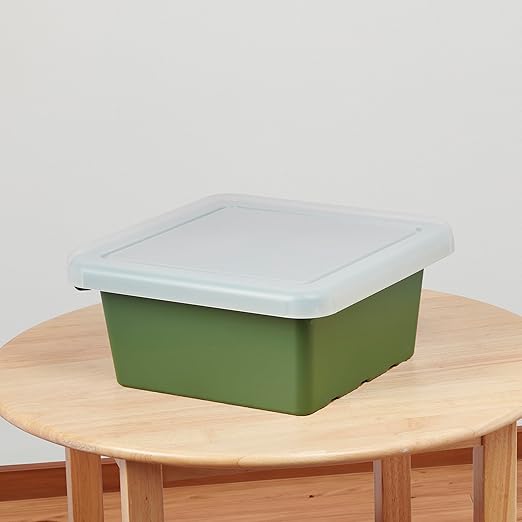 ECR4Kids Stackable Square Bins with Non-Snap Lids, Multipurpose Organization, Hunter Green, 4-Pack