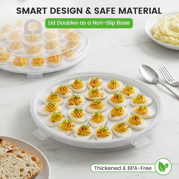 HANSGO Deviled Egg Containers with Lid, 3PCS Deviled Egg Platter Carrier Holder Trays with 66 Slots for Festival Party and Home Kitchen, White