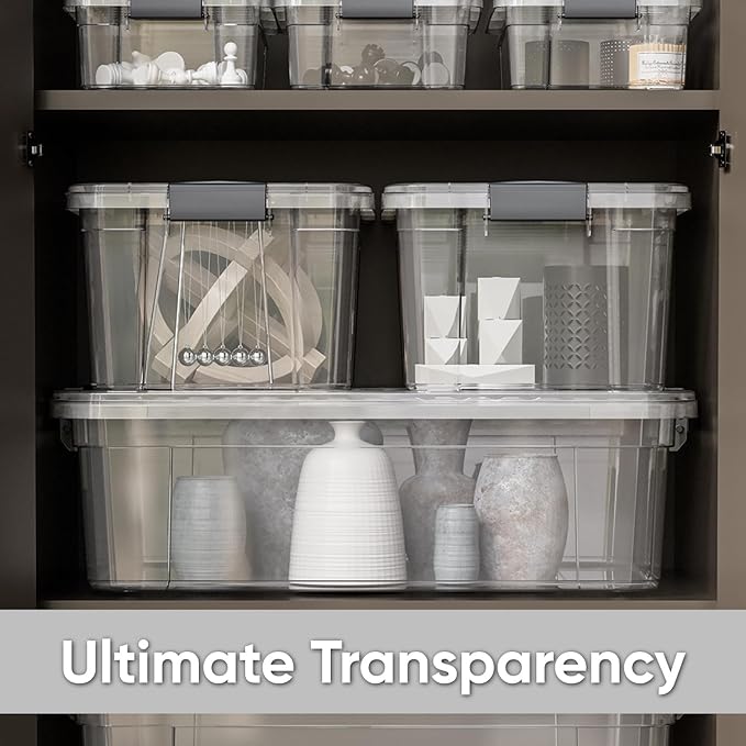 Superio Small Clear Storage Box with Lid, 6.6 Quart Plastic Container Bins for Organizing, Stackable Crates, BPA Free, Non Toxic, Odor Free, Organizers for Home, Office, School, and Dorm