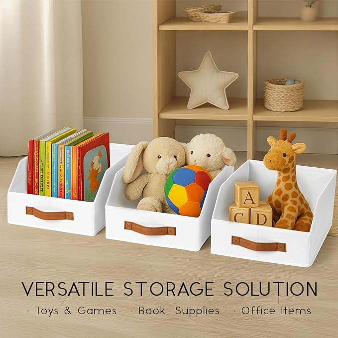 Homsorout Fabric Storage Bins for Organizing - 4 Pack Large Trapezoid Collapsible Storage Bins with Front Handle, Closet Organizers and Storage for Bedroom, Home Shelves, Small Spaces, White