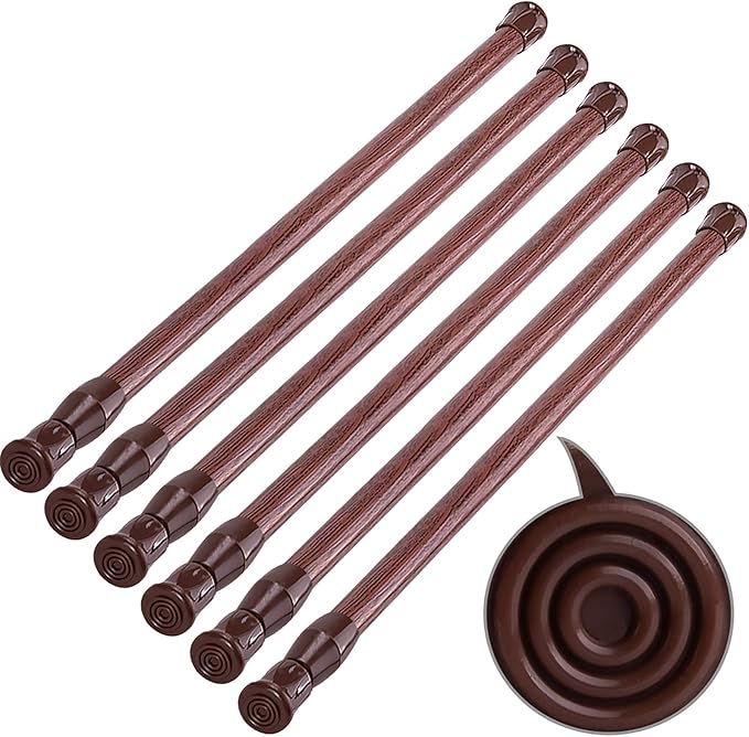 SIQUK 6 Pack Cupboard Bars Adjustable Spring Tension Rods Wood Grain Refrigerator Bar Extendable Rods for DIY Projects, 12 to 20 Inches