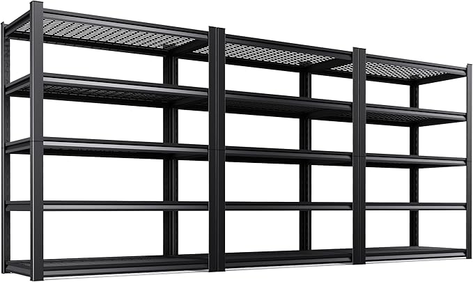 Set of 3 Garage Shelving Heavy Duty Storage Shelves, Adjustable Metal Shelving Unit, Utility Garage Organizer Shelf for Basement, Pantry, Warehouse, Supermarket, 35.4" Wx15.7 Dx71.2 H,Black