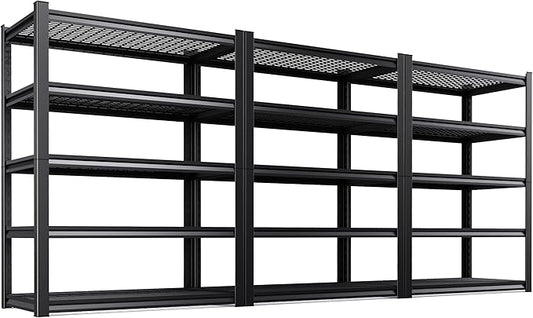 Set of 3 Garage Shelving Heavy Duty Storage Shelves, Adjustable Metal Shelving Unit, Utility Garage Organizer Shelf for Basement, Pantry, Warehouse, Supermarket, 35.4" Wx15.7 Dx71.2 H,Black