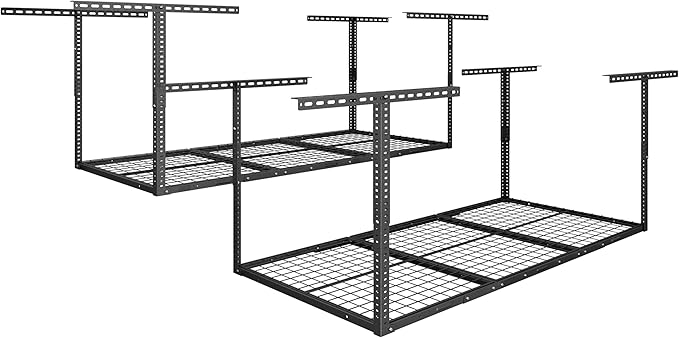 FLEXIMOUNTS 2 Pack 3x6 Overhead Garage Storage Adjustable Ceiling Rack 72" Length x 36" Width x 40" Height, 900lbs Total Weight Capacity, Hammertone, Classic Series