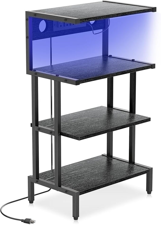 Aquzee Game Console Shelf, 4-Tier Video Gaming Consoles Stand with Outlet & RGB Light, Small Media Entertainment Center for Audio Stereo Storage Organizer Playroom Furniture, Stereo Stands and Racks