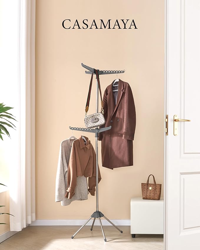 CASAMAYA Clothes Drying Rack Foldable, 74.8 inch 2 Tier Laundry Drying Rack with Rotating Clothes Rail for 54 Pieces of Clothes, Space Saving, Indoor, Stainless Steel, Grey and Silver CDR002G01