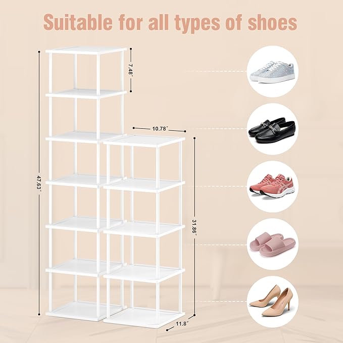 MHXW SXPN Bamboo Free Standing Shoe Rack Shelf Multi Tier Tall Wooden Stackable Shoes Rack Organizer for Closet Front Door Entrance Narrow Vertical Shoe Storage (White, 12 Tiers)
