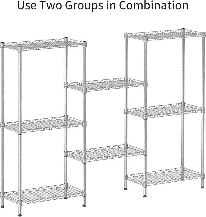SINGAYE 4 Tier Shelf Adjustable Storage Shelf Wire Shelving 400LBS Load Capacity Metal Storage Rack for Kitchen Office Home Storage Pantry Room Silver 12" DX18 WX43.5 H