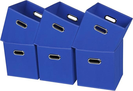 Black Fabric Cubby Storage Bins,13x13x13 Inches ,Cube Organizer Bin Foldable Storage Boxes with Dual Handles Fabric Organizer Box and collapsible Storage basket,Set of 6 ,Dark Blue