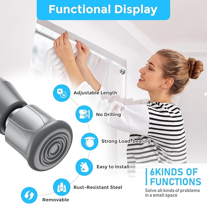AIZESI 4PCS Silver Tension Rod 17 to 28 Inch, Adjustable Spring Curtain Rods No Drilling, Spring Tension Rods for Window DIY Cupboard Wardrobe