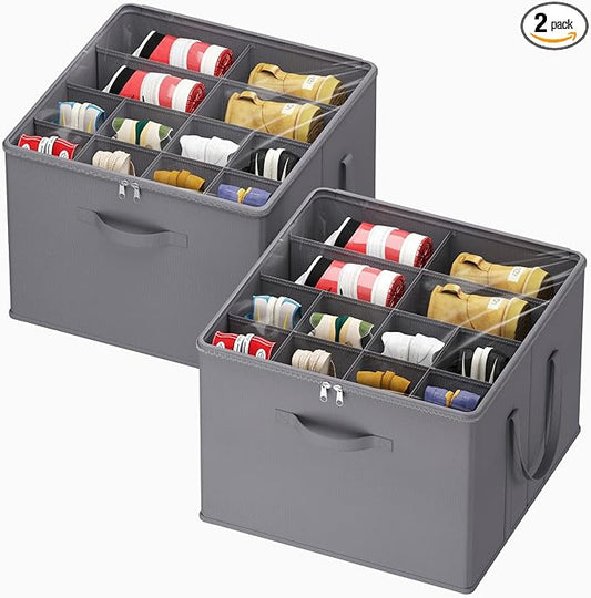 Lifewit Shoe Storage Organizer for Closet, Fabric Large Shoe Box Storage Containers with Clear Cover, Foldable Bins for Boots Heels Sneakers Fits 24-32 Pairs (Each 12-16 Pairs) 2 Pack Gray