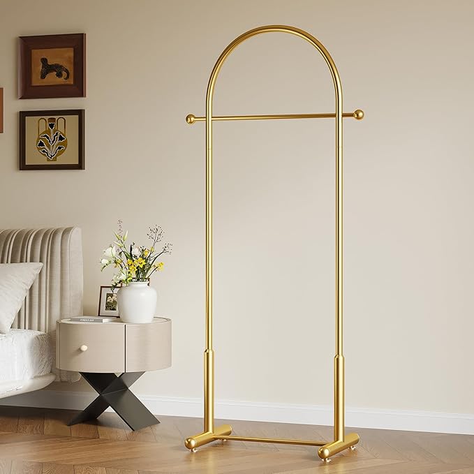 Modern Gold Arch Clothing Rack – Freestanding Garment Rack for Hanging Clothes,Heavy Duty Coat Rack,Metal Small Clothes Rack for Bedroom,Closet or Boutique Display