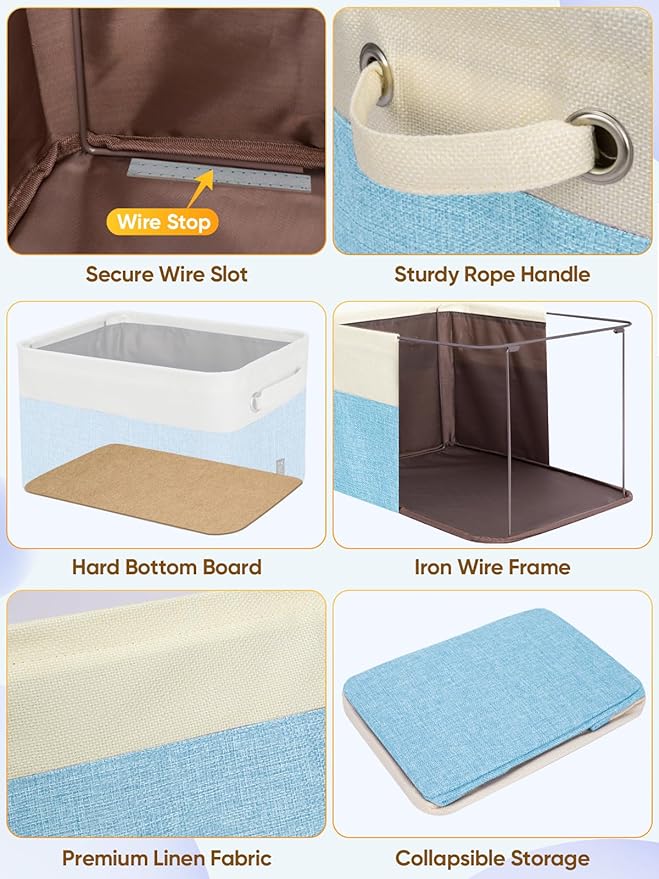 BALEINE 1 Pack Fabric Closet Storage Bins for Shelves, Linen Closet Organizers and Storage, Decorative Baskets for Organizing, Shelf, Clothes, Home, Office (Skyblue, 12"x8"x8")