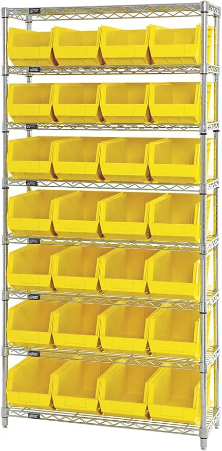 Quantum Storage QUS240 Heavy-Duty Stackable Plastic Storage Bins for Workshop, Warehouse & Garage, Ultra Stack & Hang, 14-3/4" x 8-1/4" x 7", Yellow, 12-Pack