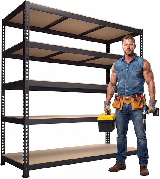 PrimeZone 47" W x 23.6" D x 71" H Large Heavy Duty Storage Shelves - 5 Tier Adjustable Garage Storage Shelving, Metal Storage Utility Rack Shelf Unit for Warehouse Pantry Closet Kitchen, Black
