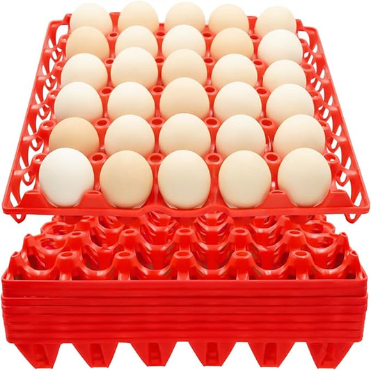8PCS Plastic Egg Tray Egg Crates 30-Egg Flats, Stackable Egg Cartons Hold Multiple Eggs for Home Chicken Farmers, Plastic Egg Crate Farm Products for Storing, Sorting, Shipping Eggs - Red