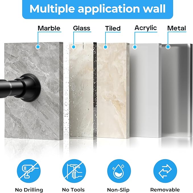 1pack Tension Curtain Rod 30 to 62 Inch, Black Spring Tension Curtain Rod Adjustable Expandable Curtain Rod No Drilling, Spring Loaded Curtain Rods for Windows, Bedroom, Doorway Door, Closet