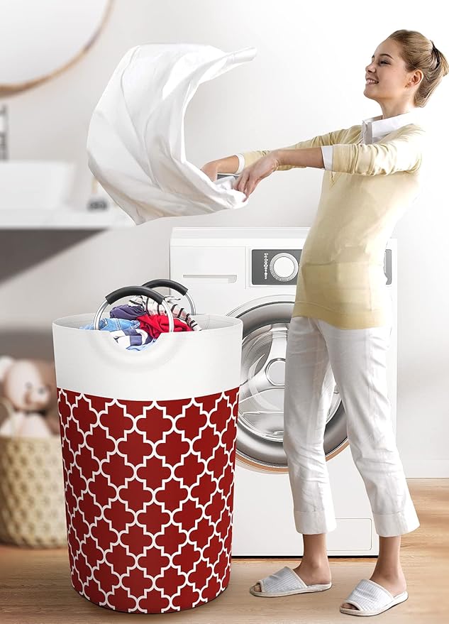 Fabspace Large Laundry Basket Laundry Hamper Bag Washing Bin Clothes Bag Collapsible Tall with Handles Waterproof Travel Bathroom College Essentials Storage for College Dorm, Family, 115L (Red)