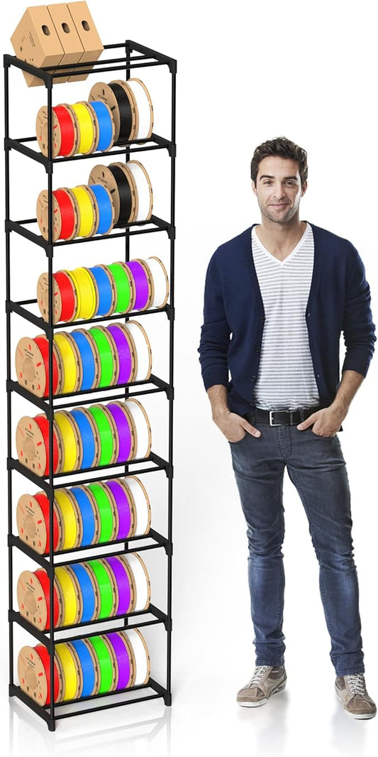 9-Tier 3D Printer Filament Storage Rack, Heavy Duty Metal Spool Holder Holds 54×1kg, Tool-Free Assembly, Modular Design for Home Office Workshop
