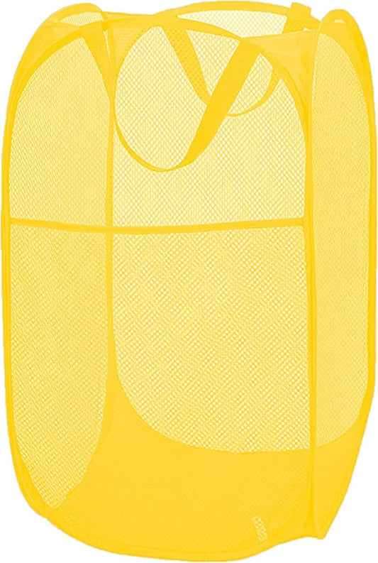 Pop Up Laundry Basket Mesh Collapsible Laundry Basket Foldable Popup Hamper for Bedroom, Dorms, Travel, Cruise, Yellow