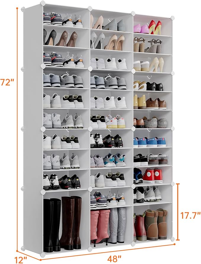 MAGINELS 72 Pairs Shoe Rack Organizer,Shoes Storage Cabinet,Shoe Closet Storage Organizer System,Large Tall Shoes Shelves for Living Room,Closet,Bedroom,Hallway, White(48x12x72in)