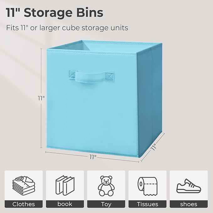 11x11 Inch Storage Bins Cubes, Fabric Foldable Storage Box, Collapsible Closet Organizer for Clothes, Blankets, Office, Bedroom, Living Room, Shelf Cabinet, Bookcase, Multi-Color, 9 Pack