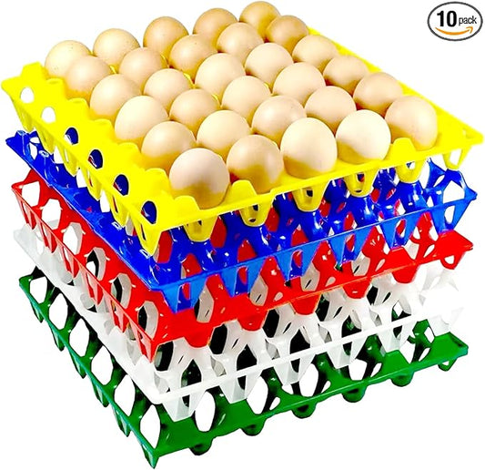 10-Pack Reusable Plastic Egg Tray Egg Crates 30-Egg Flats for Home Chicken Farmers, Stackable Egg Cartons Hold Multiple Eggs, Great for Storing, Sorting, and Shipping Eggs, Durable and Reusable