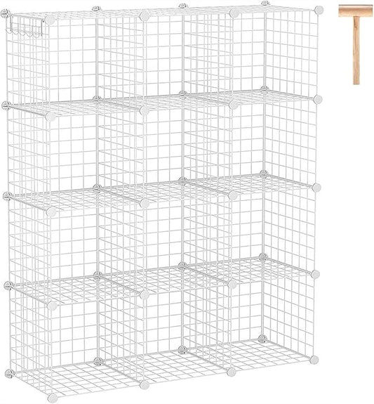C&AHOME Wire Cube Storage, 12-Cube Storage Organizer Metal, C Grids Storage Bins Shelving, Modular Bookshelf Shelf, Closet Cabinet Ideal for Bedroom, Office 36.6”L x 12.4”W 48.4”H White