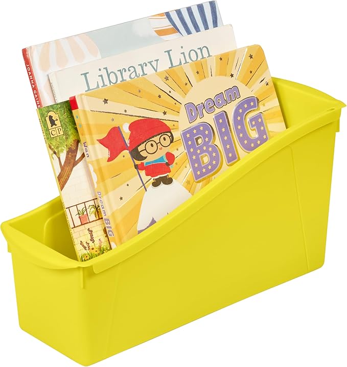 ECR4Kids Linking Plastic Storage Book Bin, Multipurpose Organization, Neon Yellow, 10-Piece