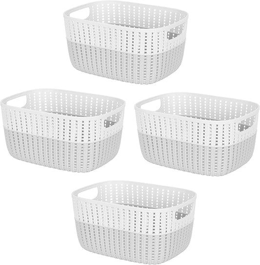 Simplify 4 Pack 2 Tone Sailor Knot Plastic Storage Tote | Decorative Basket | Closet Organization | De-clutter | Accessories | Toys | Bathroom Organization | Medium | Heather Grey