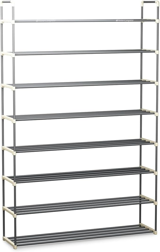 Home-Complete Shoe Rack - 8-Tier Shoe Organizer for Closet, Bathroom, Entryway - Shelf Holds 40 Pairs Sneakers, Heels, Boots (Gray)