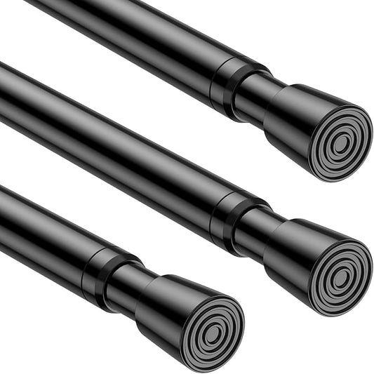 MEXAU 3pack Tension Curtain Rod 33 to 59 Inch，Black Spring Rods Adjustable Curtain Rod No Drill Expandable Spring Loaded Curtain Rod Tension Rod for Kitchen Doorway Closet