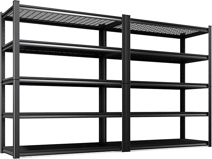 Set of 2 Heavy Duty Garage Shelving 5T Storage Shelves, Adjustable Metal Shelving Unit, Utility Garage Organizer Shelf for Basement, Pantry, Warehouse, Supermarket, 45.6" Wx19.7 Dx78 H