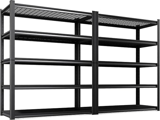 Set of 2 Heavy Duty Garage Shelving 5T Storage Shelves, Adjustable Metal Shelving Unit, Utility Garage Organizer Shelf for Basement, Pantry, Warehouse, Supermarket, 45.6" Wx19.7 Dx78 H