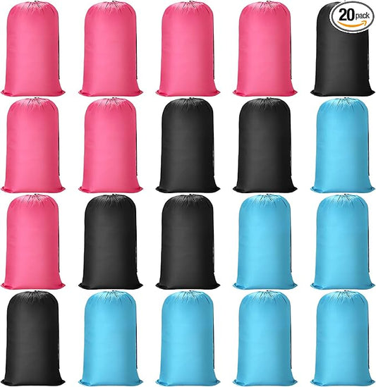 Nuogo 20 Pcs Laundry Bag Washable Travel Laundry Bags with Drawstring Lock Closure Large Heavy Duty for Camping Tent Blankets Dirty Clothes Yarn Fabric Storage, 38 x 24 Inches(Black, Blue, Pink)