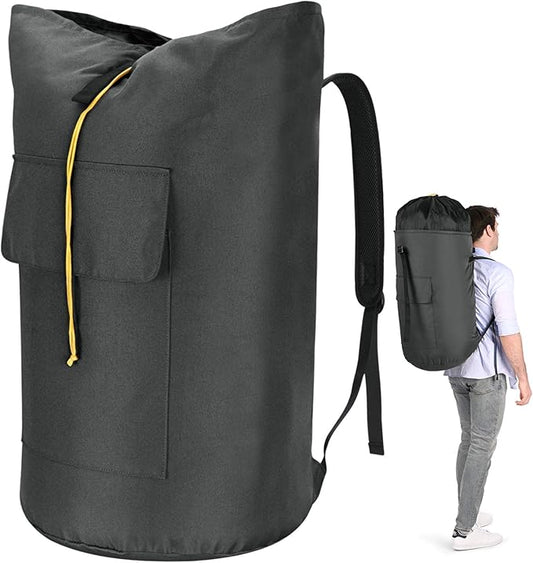 Backpack Laundry Bag, 115L Heavy Duty Extra Large College Laundry Backpack, Dirty Clothes Bag with Shoulder Straps, Laundry Hamper Bag with Drawstring Closure for College Dorm, Apartment Charcoal grey