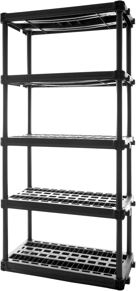 Plano 5-Shelf Plastic Storage Shelves, 73” x 36” x 18”, 750lb Capacity, Pantry, Office, Closet and Garage Shelves, Easy to Assemble, Durable Plastic Shelving Unit