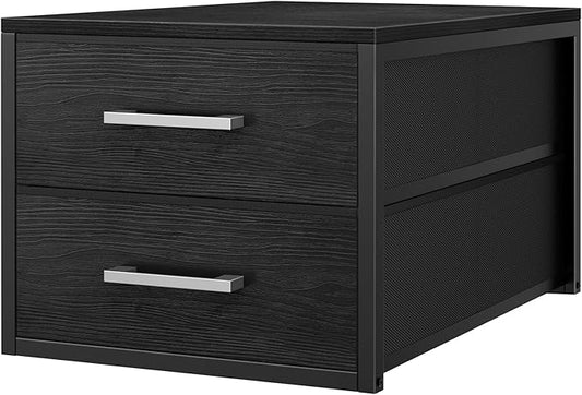 BOLUO Stackable Storage Drawers Narrow Closet Organizers and Storage Fabric Black 2 Drawer Dresser for Bedroom Modern