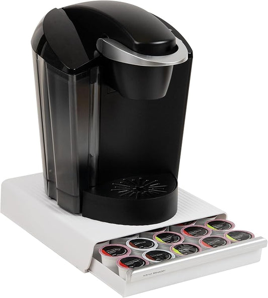 Mind Reader Single Serve Coffee Pod Drawer, 30 Pod Capacity, 5 Row Organizer with 2 Inch Dividers, Countertop Storage Base (Coffee Maker Not Included), White