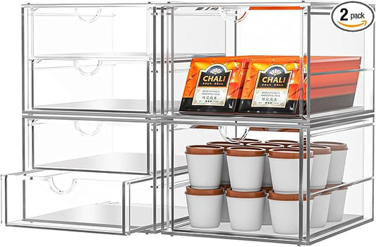 caktraie Acrylic Makeup Organizer, 4 Pack Drawer Organizer - Transparent Desktop Storage for Cosmetics, Office Supplies & More - Clear Organizers for Home & Office Use