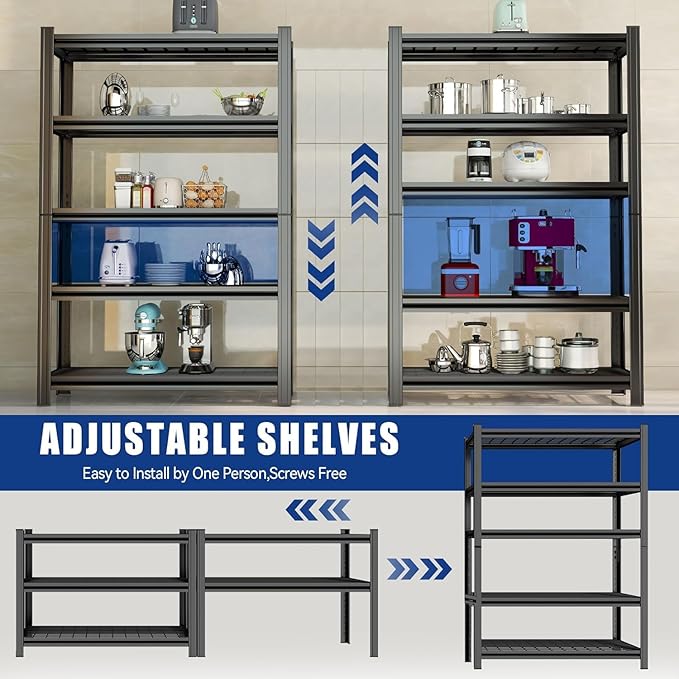 63''H*28W'' Garage Shelving Metal Garage Shelf Unit 5-Tier Storage Shelves Heavy Duty Shelf Organizer Industrial Shelves for Warehouse Basement Kitchen Pantry Commercial, Black