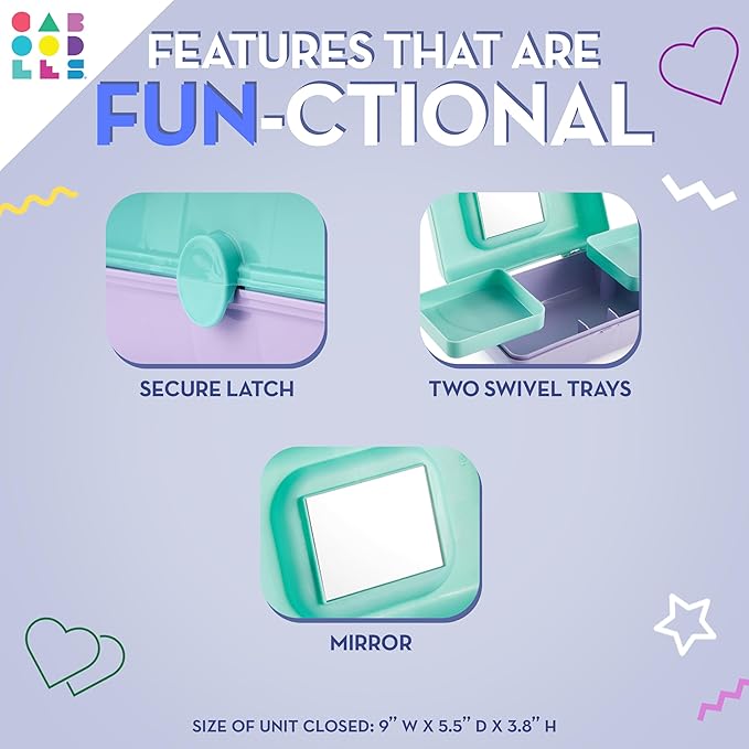 Caboodles Pretty in Petite Makeup Box, Two-Tone Periwinkle on Pink, Hard Plastic Organizer Box, 2 Swivel Trays, Fashion Mirror, Secure Latch for Safe Travel