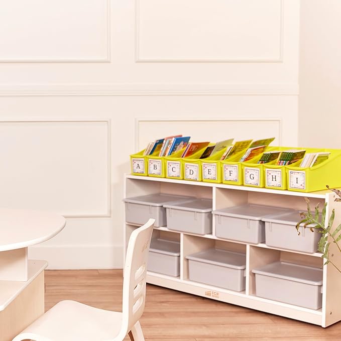 ECR4Kids Linking Plastic Storage Book Bin, Multipurpose Organization, Neon Yellow, 10-Piece