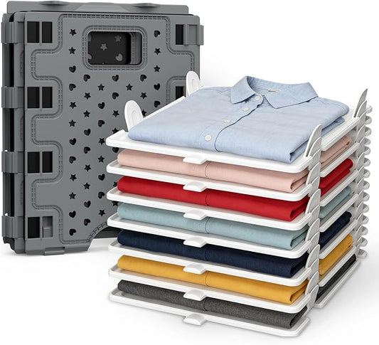 Accenter 10Pc Stackable Closet Organizer & Shirt Folder Board Bundle Tshirt Organizer for Closet Organizers and Storage Clothes Folding Board for Closet Storage Suitable for Lightweight Clothing Black