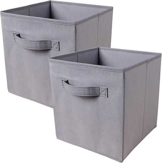 PowerKing Collapsible Storage Cubes with Handles, Fabric Foldable Bins for Closet Shelves, Durable Organization Storage Bins, 10.5'' x 11'' x 10.5'' (Light Grey, 2Pack)