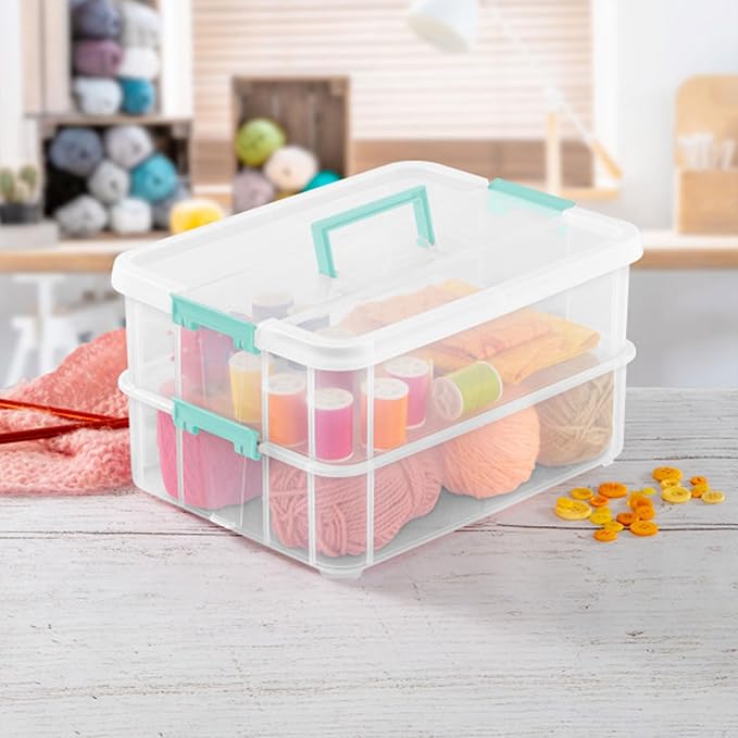 STERILITE Convenient Home 2-Tier Layer Stack Carry Storage Box, Clear 12-Pack 12 X 1