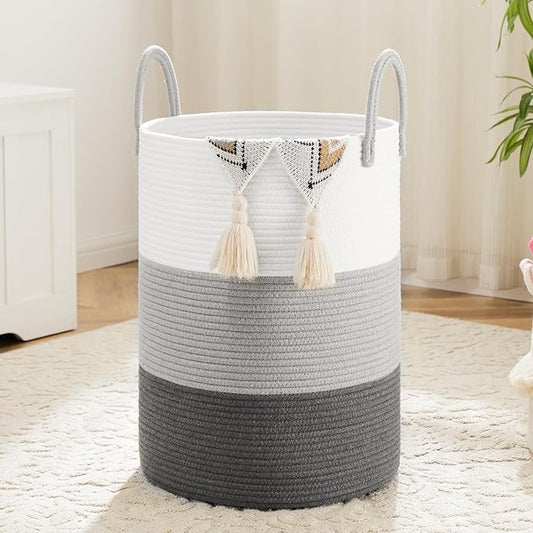 Artfeel Laundry Basket,Woven Cotton Rope Laundry Hamper,40L for Decorative Storage of Dirty Clothes,Toys and Blankets in Bathroom,Bedroom and Living Room