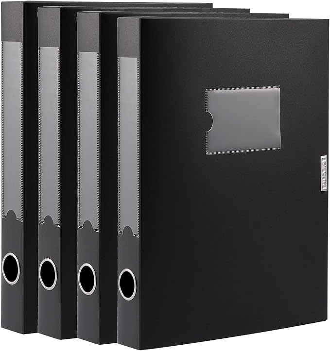 A4 Storage File Boxes Plastic Archives Cases with Lid, File Folder Organizer Document Filing Box for Office, Letter Size Paper,31×4×24 cm, Black(Pack of 4)