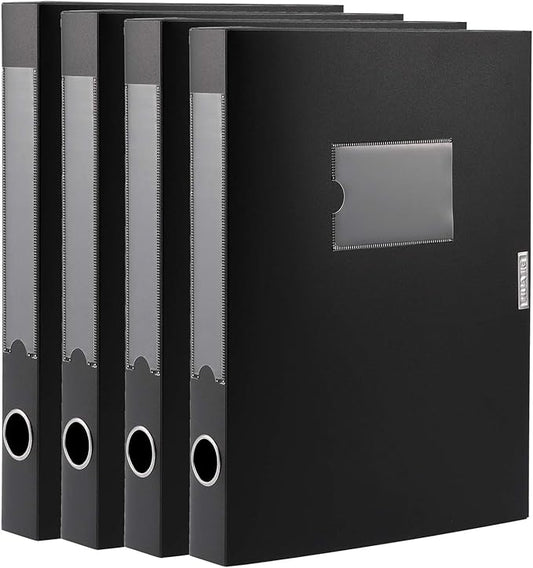 A4 Storage File Boxes Plastic Archives Cases with Lid, File Folder Organizer Document Filing Box for Office, Letter Size Paper,31×4×24 cm, Black(Pack of 4)